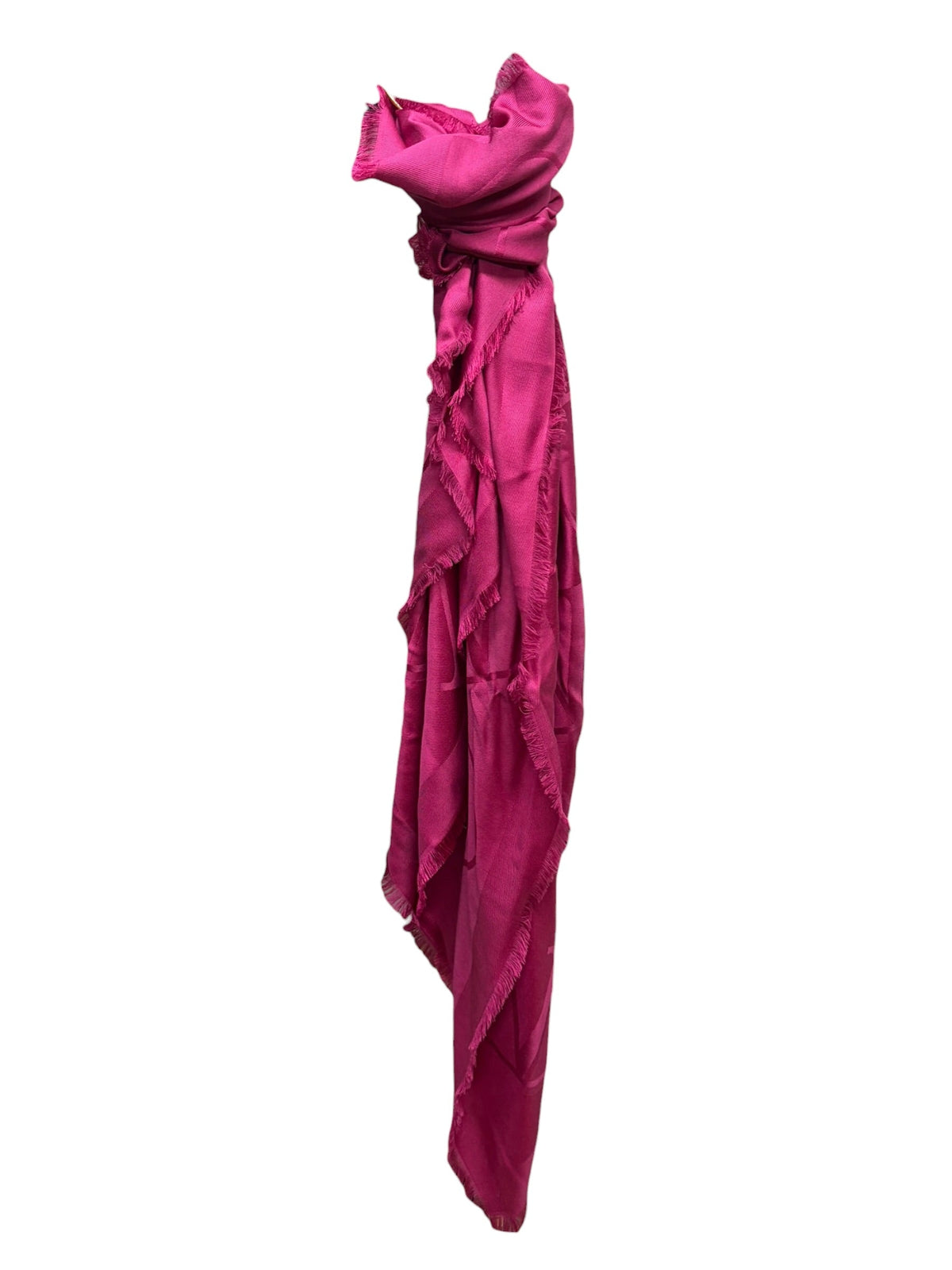 Valentino Magenta Garavani Monogram Jacquard Fringe Scarf Shawl