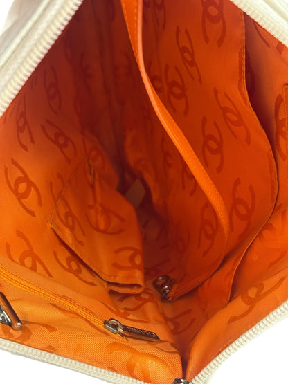 Chanel White Calfskin Quilted Python-Embossed Ligne Cambon Flat Tote Bag 2004