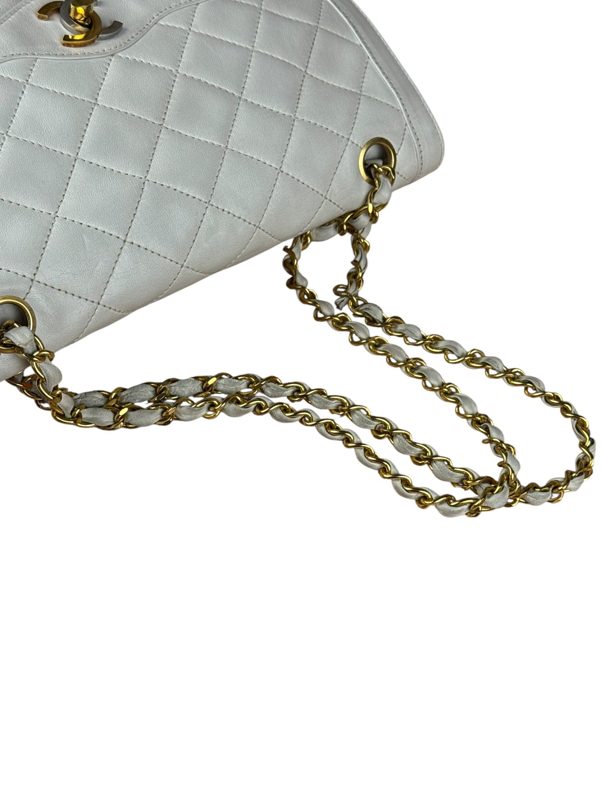 Chanel CC White Quilted Double Flap Bag 1988