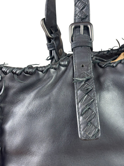 Bottega Veneta Black Intrecciato Fringe Shoulder Bag