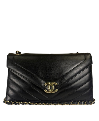 Chanel Black Calfskin Chevron Envelop Flap Bag 2019