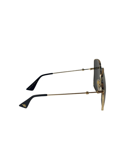 Gucci GG0414S Square Metal Frame Mirrored Lenses Sunglasses