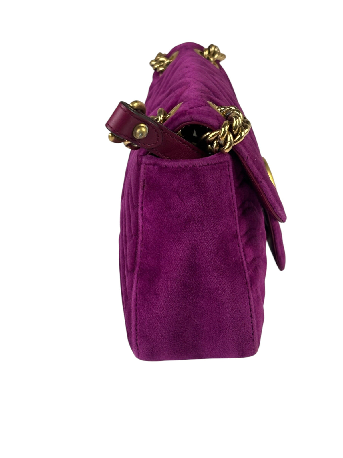 Gucci Magenta Velvet Marmont Matelasse Shoulder Bag