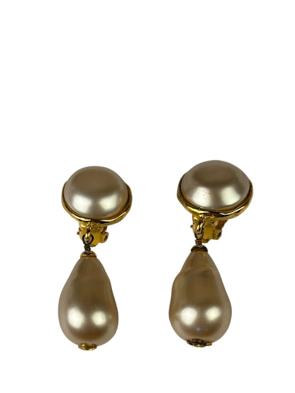 Chanel Faux-Pearl Tear Drop Clip On Earring