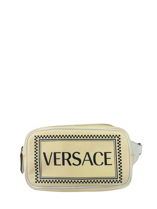 Versace Pastel Yellow Leather Logo Print Belt Bag