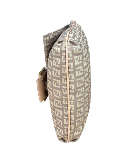 Fendi Pastel Pink Leather Trim Zucca Flap Vitello Tube Messenger Bag