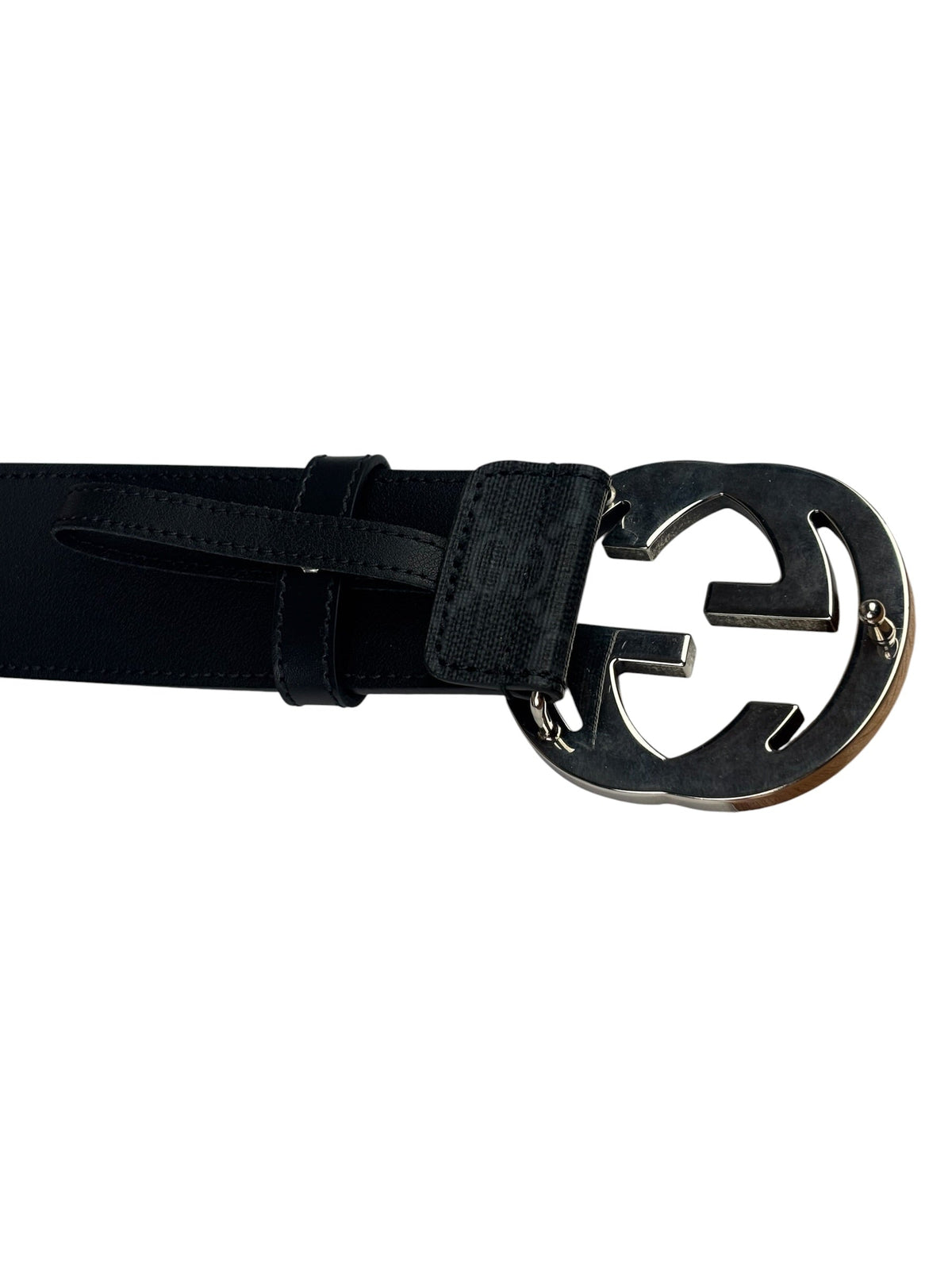 Gucci GG Supreme Black Interlocking Silver G Buckle Belt