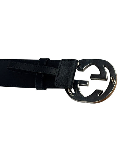Gucci GG Supreme Black Interlocking Silver G Buckle Belt