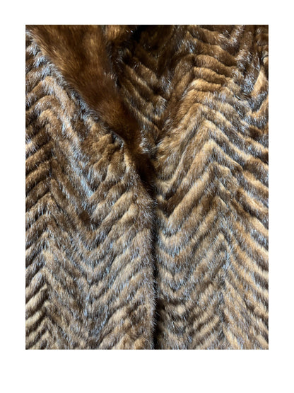 Vintage Hazel Brown Chevron Stripped Mink Fur Coat