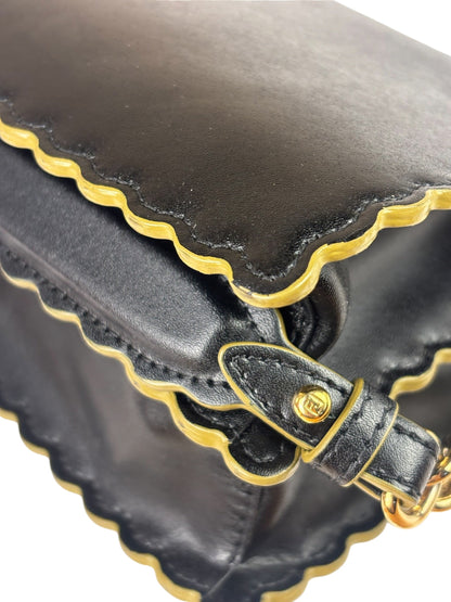 Fendi Black Leather Kan I Scallop Edge Flap Bag
