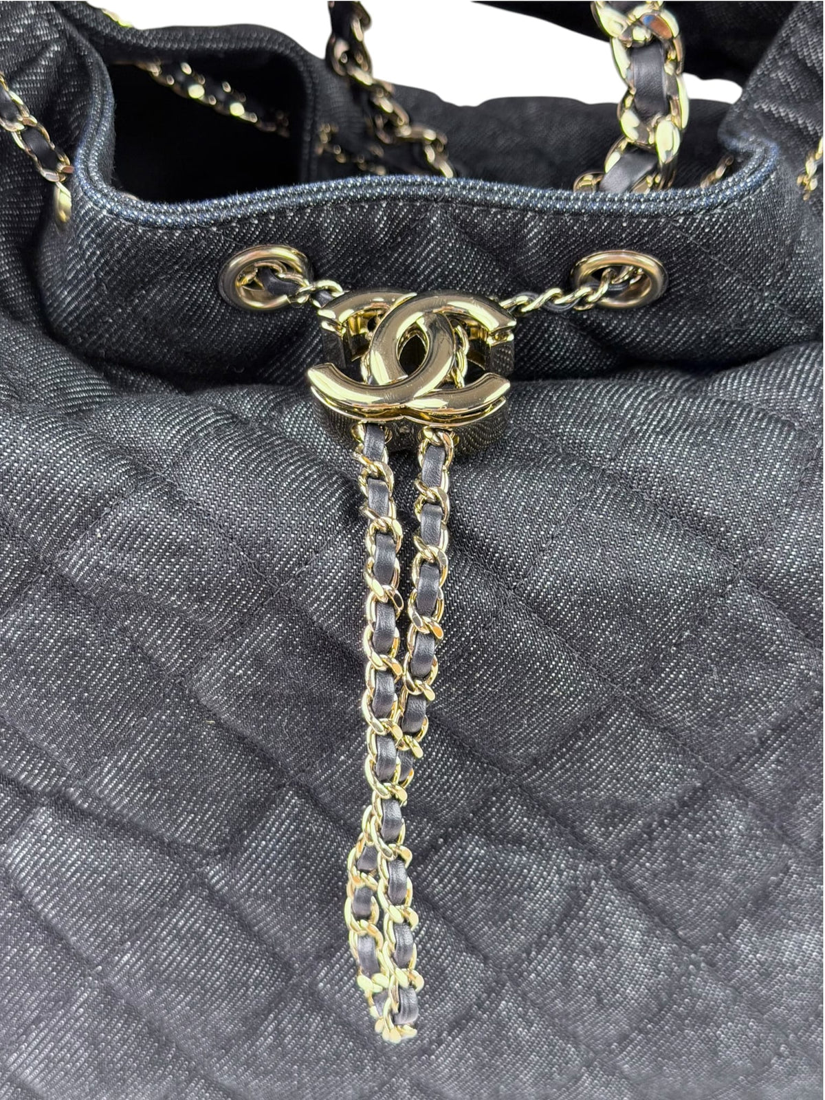 Chanel Navy Quilted Denim/Leather Trim 25 Hobo Bag 2021