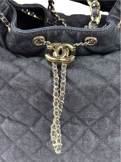 Chanel Navy Quilted Denim/Leather Trim 25 Hobo Bag 2021