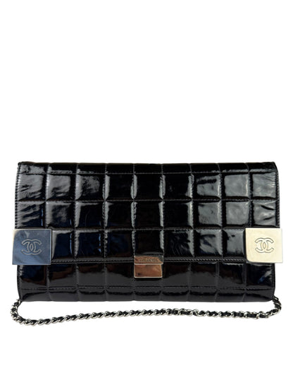 Chanel Black Patent Leather Chocolate Bar Flap Bag 2000