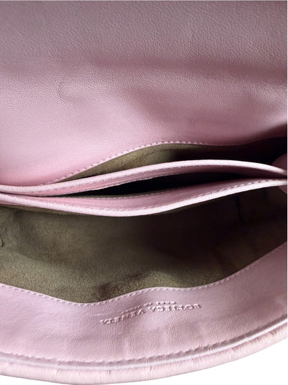 Bottega Veneta Baby Pink Leather Intrecciato Embroidered Flap Bag