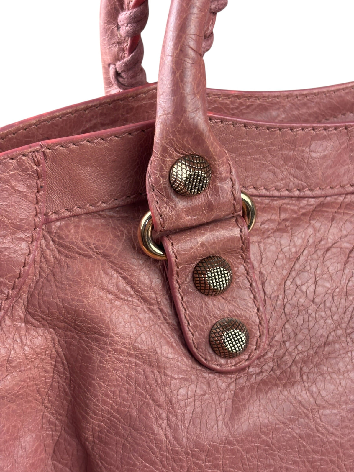 Balenciaga Muted Pink Leather Moto Classic City Bag