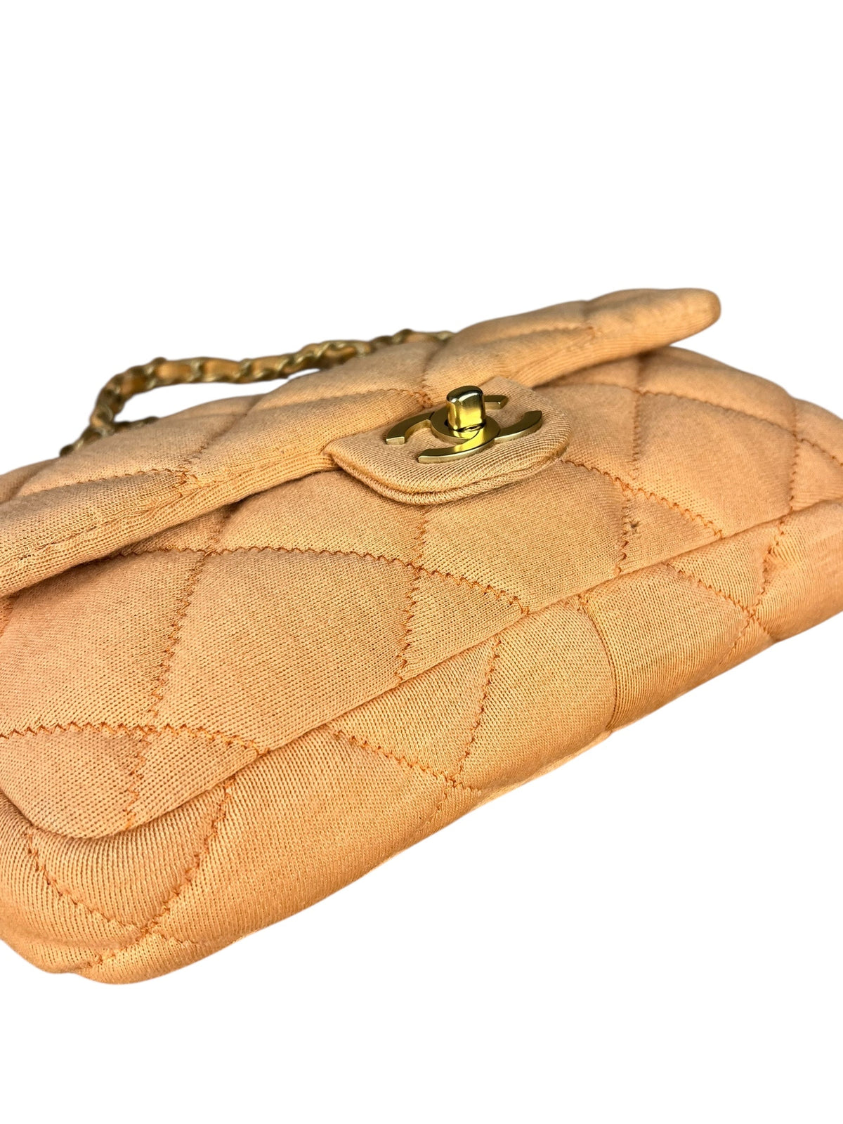 Chanel CC Peach Jersey Quilted Flap Bag