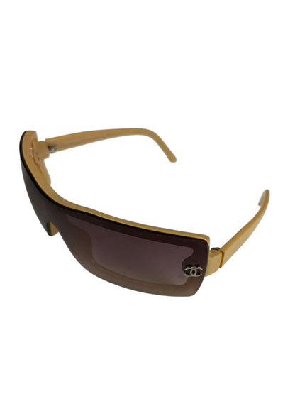 Chanel Beige/Brown Shield Wraparound Reading Sunglasses