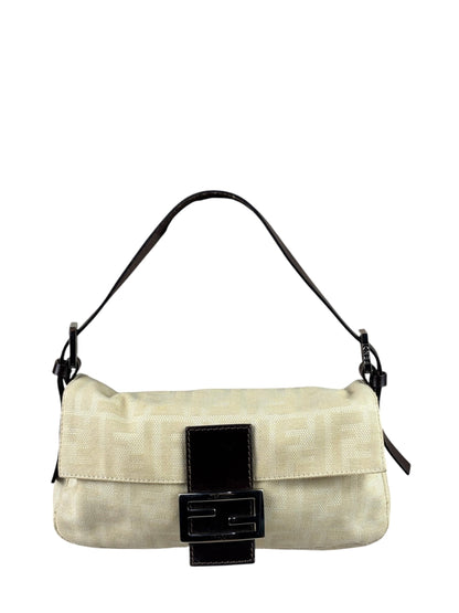 Fendi Vintage FF Ivory Canvas Baguette Shoulder Bag