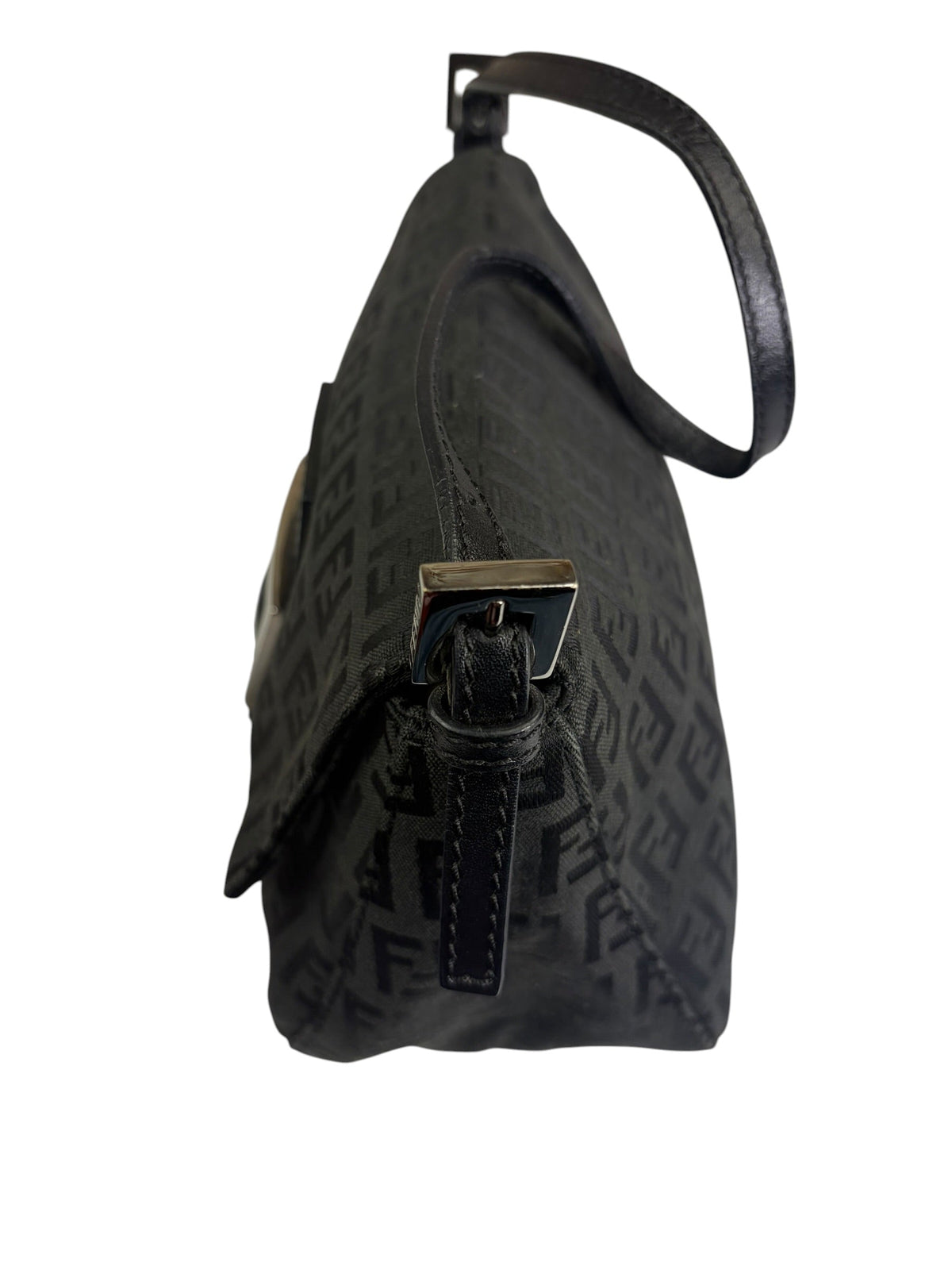 Fendi Black Leather Trim Zucca Baguette
