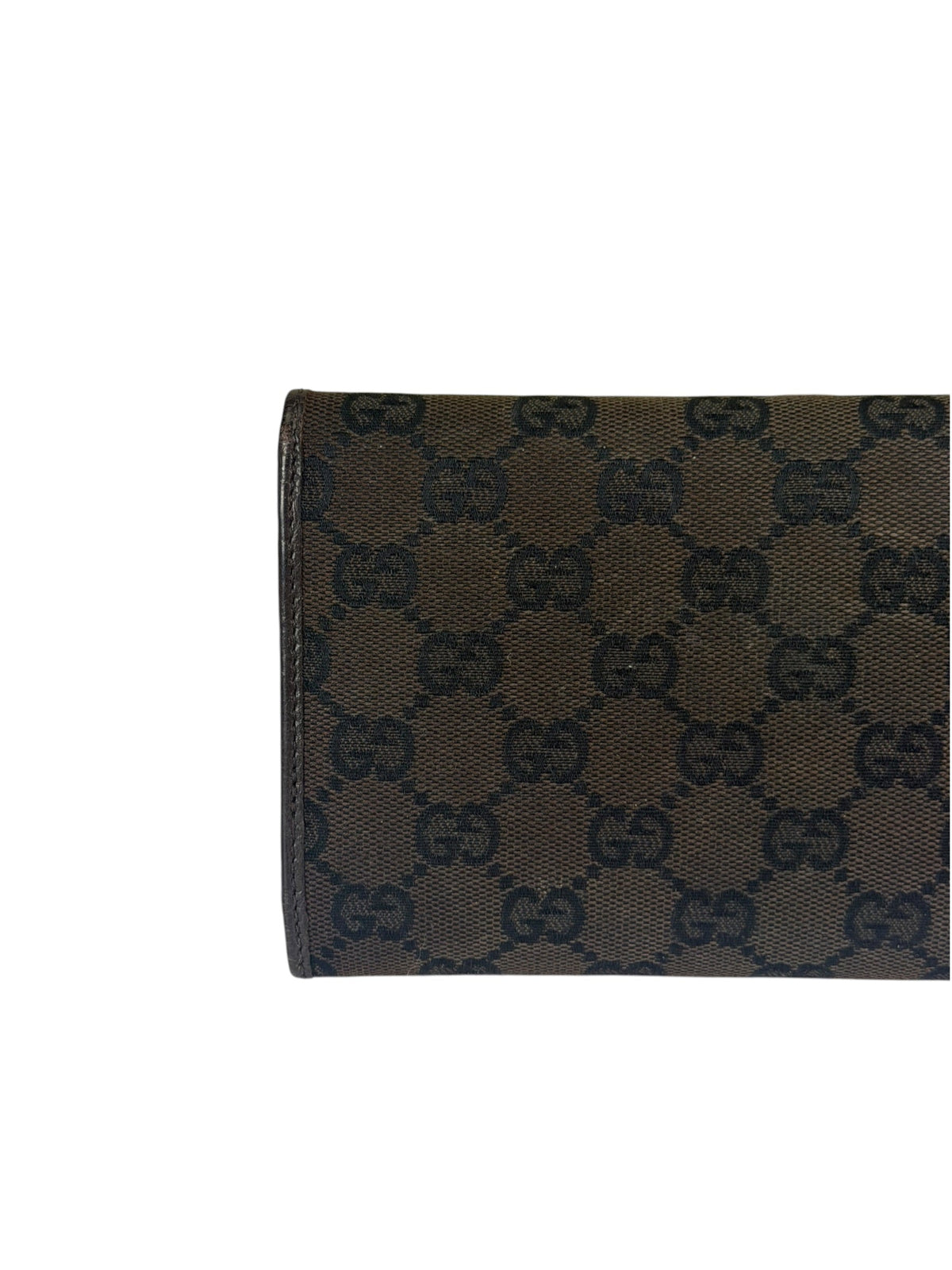 Gucci Brown Leather Trim GG TriFold Long Wallet