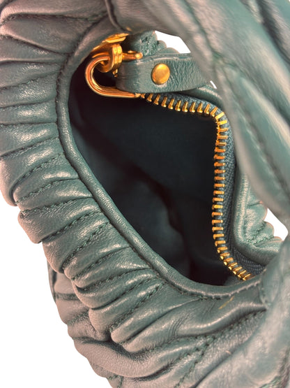 Miu Miu Dark Green Nappa Leather Wander Matelasse Micro Hobo Bag