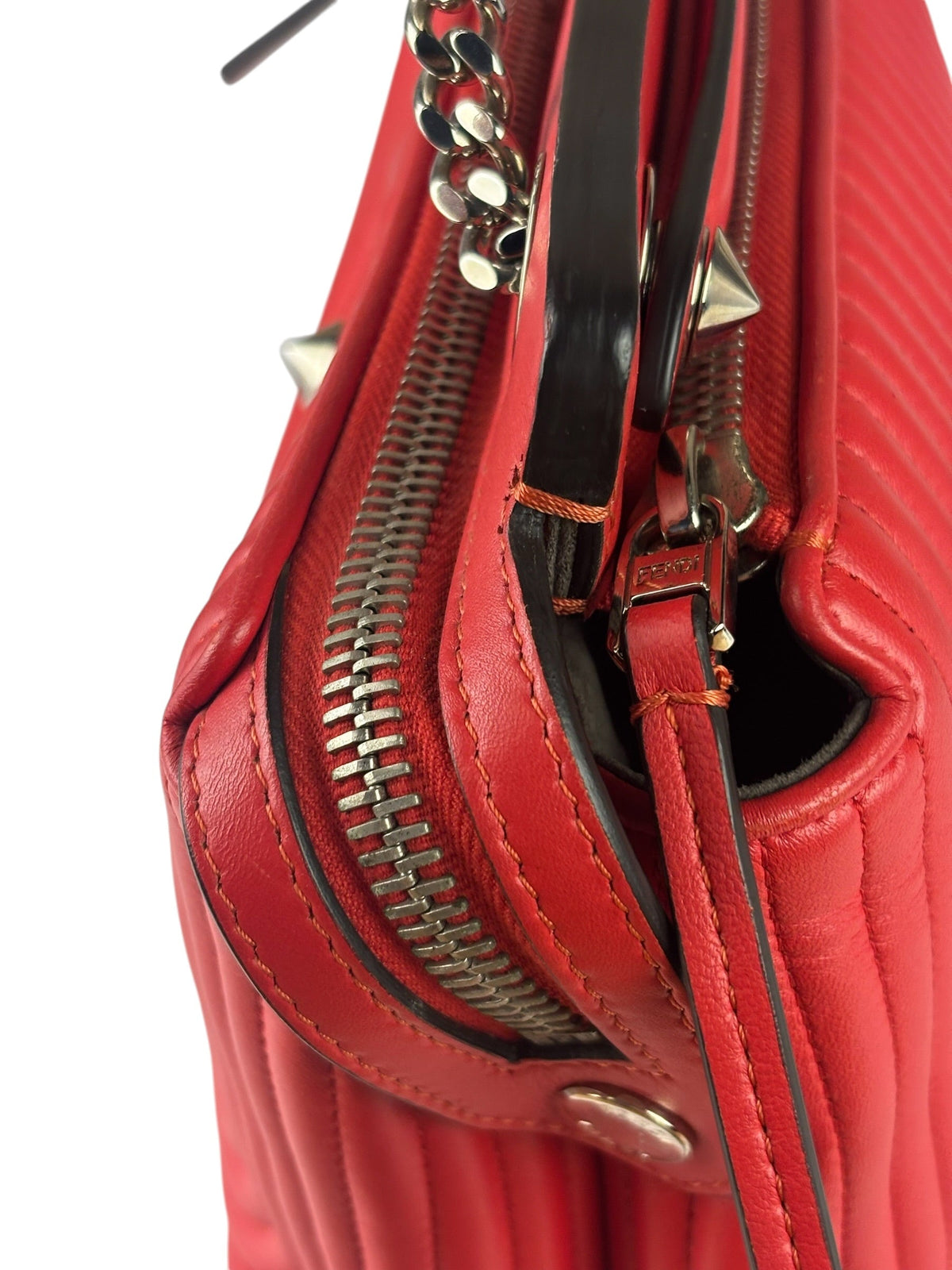 Fendi Vintage Red Calfskin Potcom Click Small Shoulder Bag