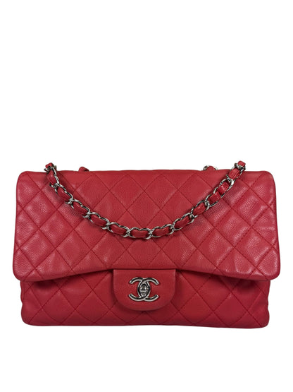 Chanel Red Quilted Caviar Leather Flap Bag 2008