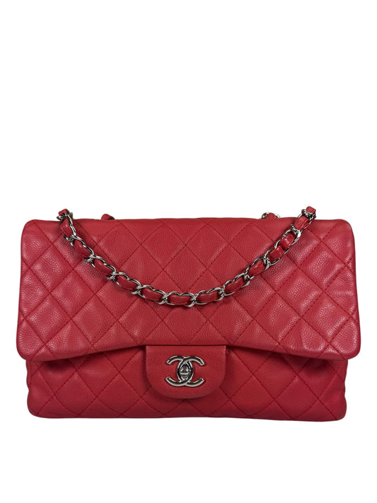 Chanel Red Quilted Caviar Leather Flap Bag 2008
