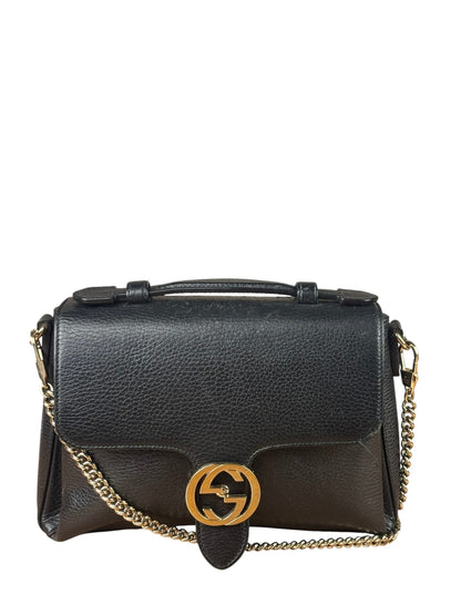 Gucci Black Calfskin Small Dollar Interlocking G Two-Way Bag