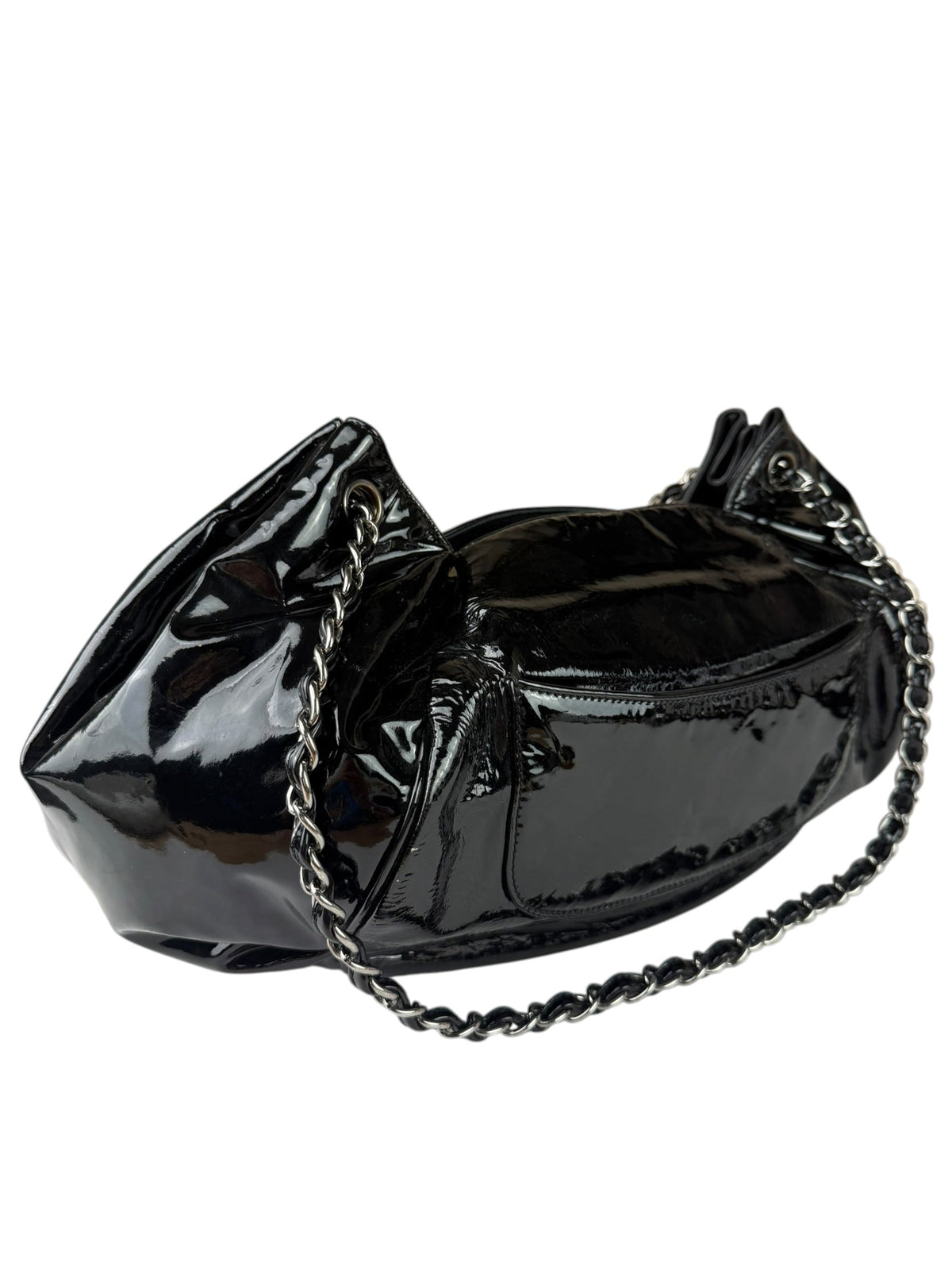 Chanel Black Patent Leather Camellia Petals Shoulder Bag 2010