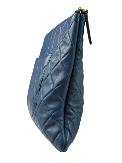 Chanel Blue Quilted Leather O-Case Zipped Pouch 2017
