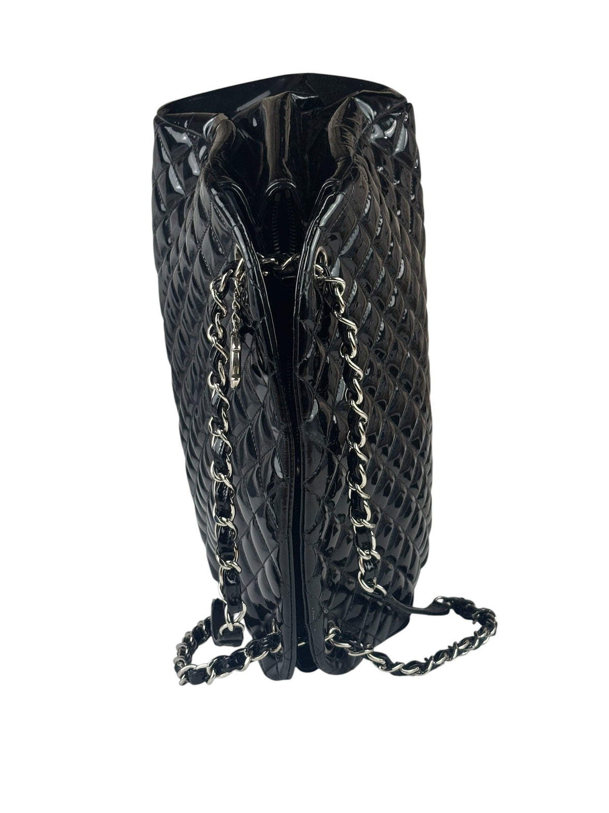 Chanel Large Black Patent Leather Mademoiselle Bowling Bag 2011-12