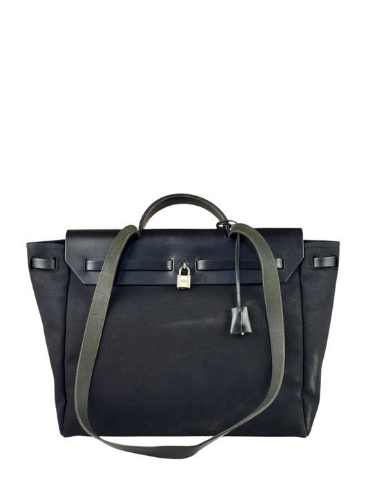 Hermes Black Leather Trim Herbag Two-Way Bag