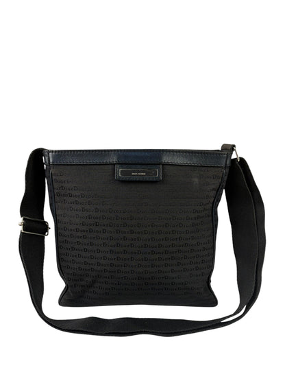 Christian Dior Black Leather Trim Canvas Dior Print Crossbody Bag