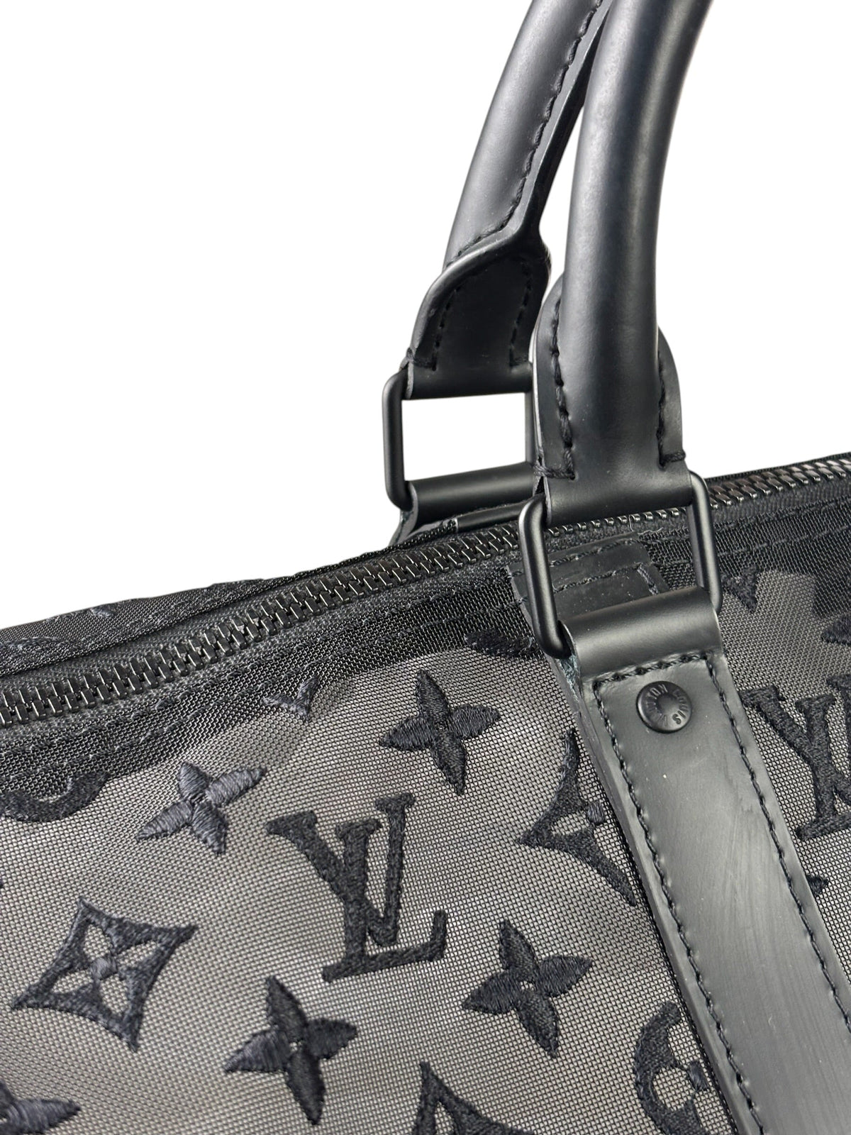 Louis Vuitton x Virgil Abloh Black Leather Trim Monogram Keepall 50