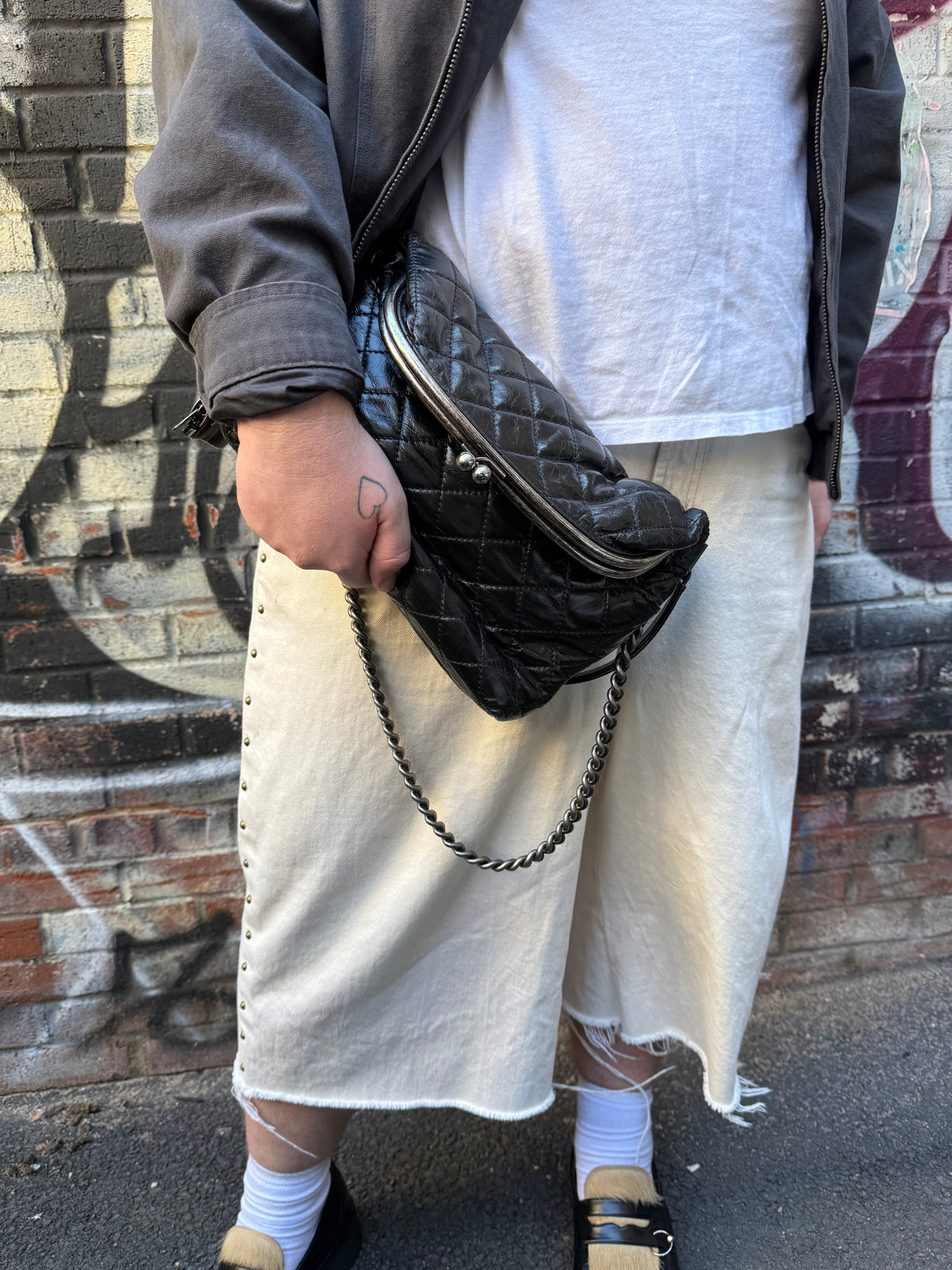 Chanel Black Quilted Lambskin Tabatiere Fold-Over Shoulder Bag 2014