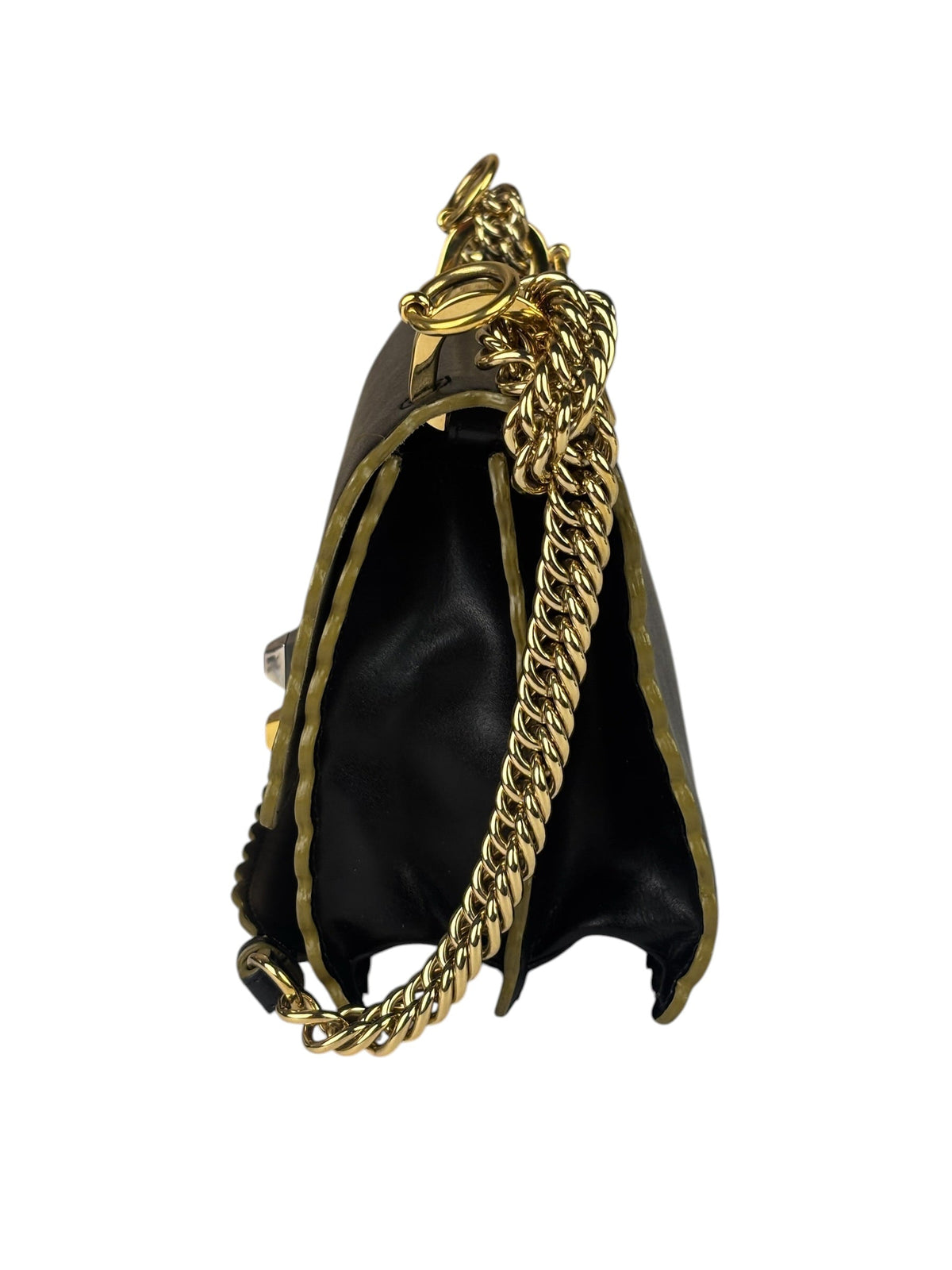 Fendi Black Leather Kan I Scallop Edge Flap Bag