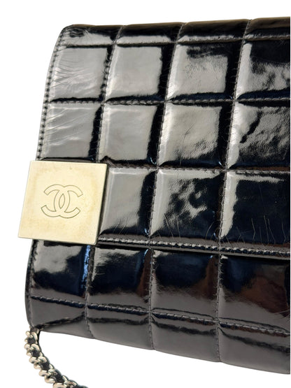 Chanel Black Patent Leather Chocolate Bar Flap Bag 2000