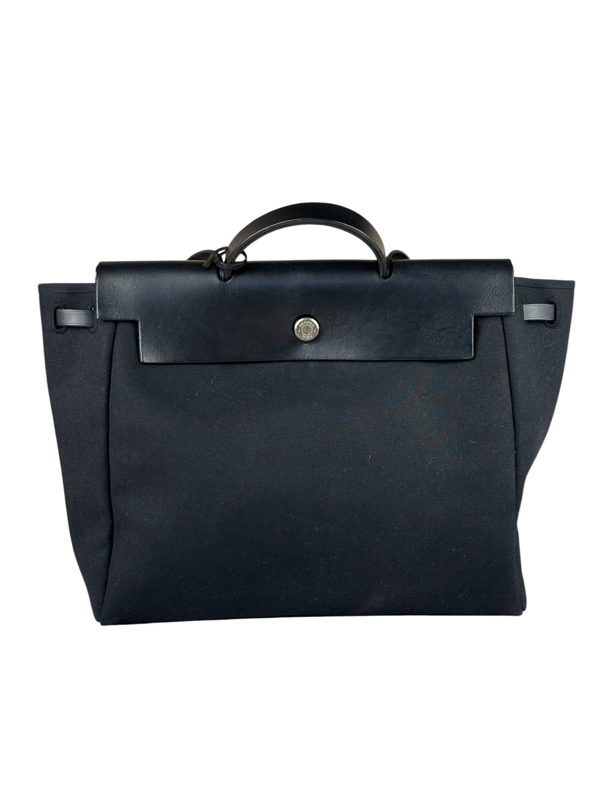 Hermes Black Leather Trim Herbag Two-Way Bag