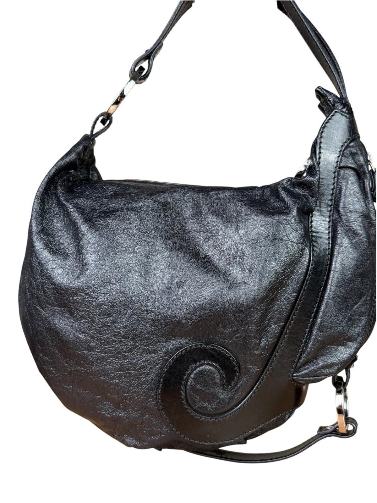 Fendi Vintage Black Leather Oyster Hobo Bag
