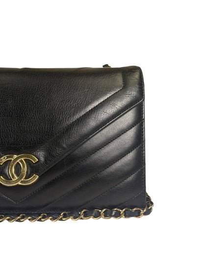 Chanel Black Calfskin Chevron Envelop Flap Bag 2019