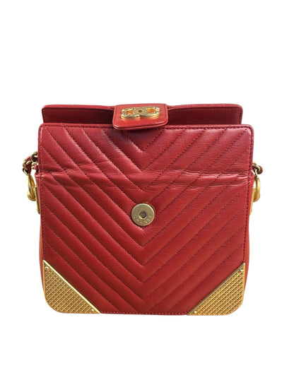 Chanel Red Quilted Leather Rock The Corner Minaudiere Shoulder Bag 2018