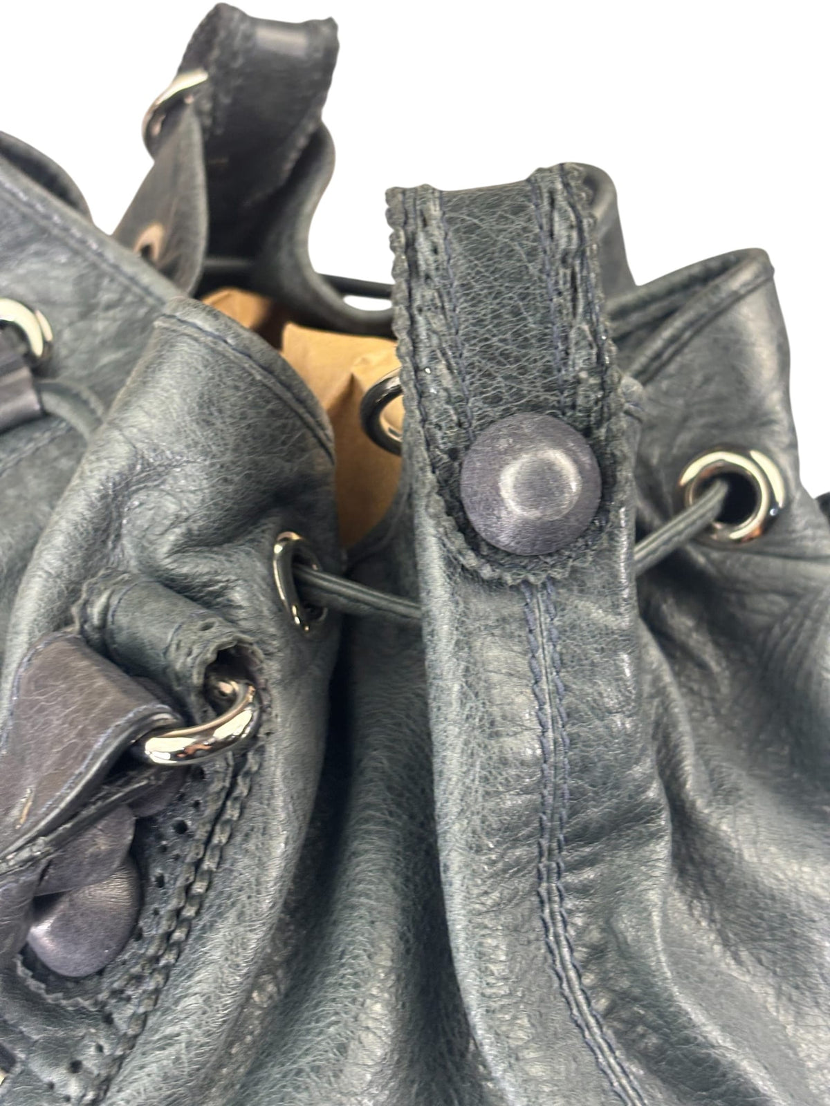Balenciaga Grey Lambskin Giant Brogues Pompom Two-Way Bag