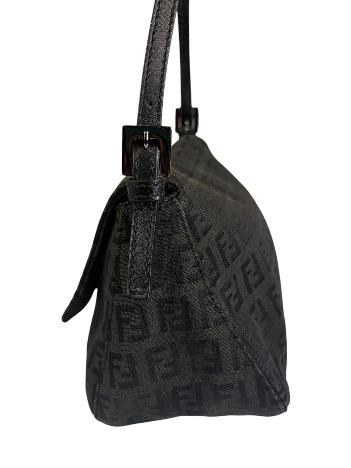 Fendi Black Leather Trim Zucca Baguette