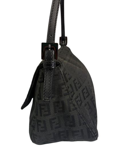 Fendi Black Leather Trim Zucca Baguette