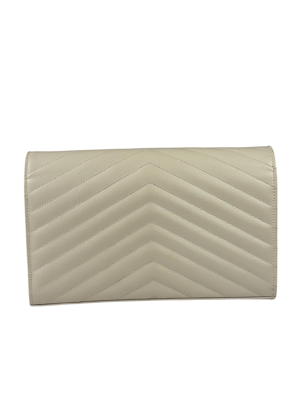 YSL Cream Pebbled Leather Cassandre Envelope Small Wallet On Chain