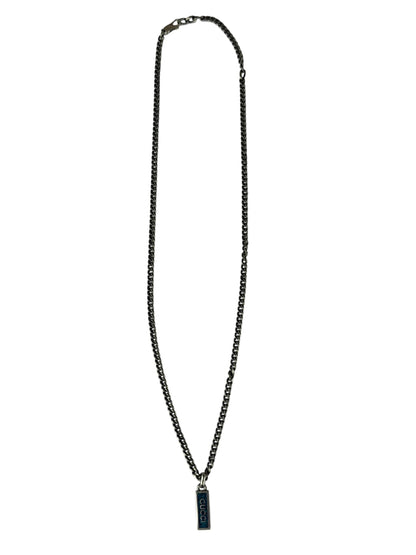 Gucci Sterling Silver Tag Turquoise Enamel Pendant Necklace