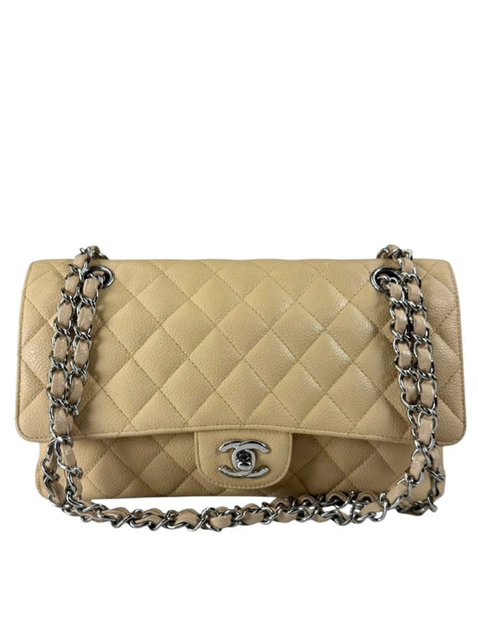 Chanel Beige Quilted Caviar Double Flap 2009