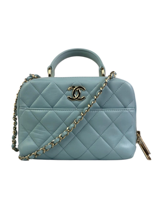 Chanel Light Blue Quilted Lambskin Top Handle Vanity Case 2019