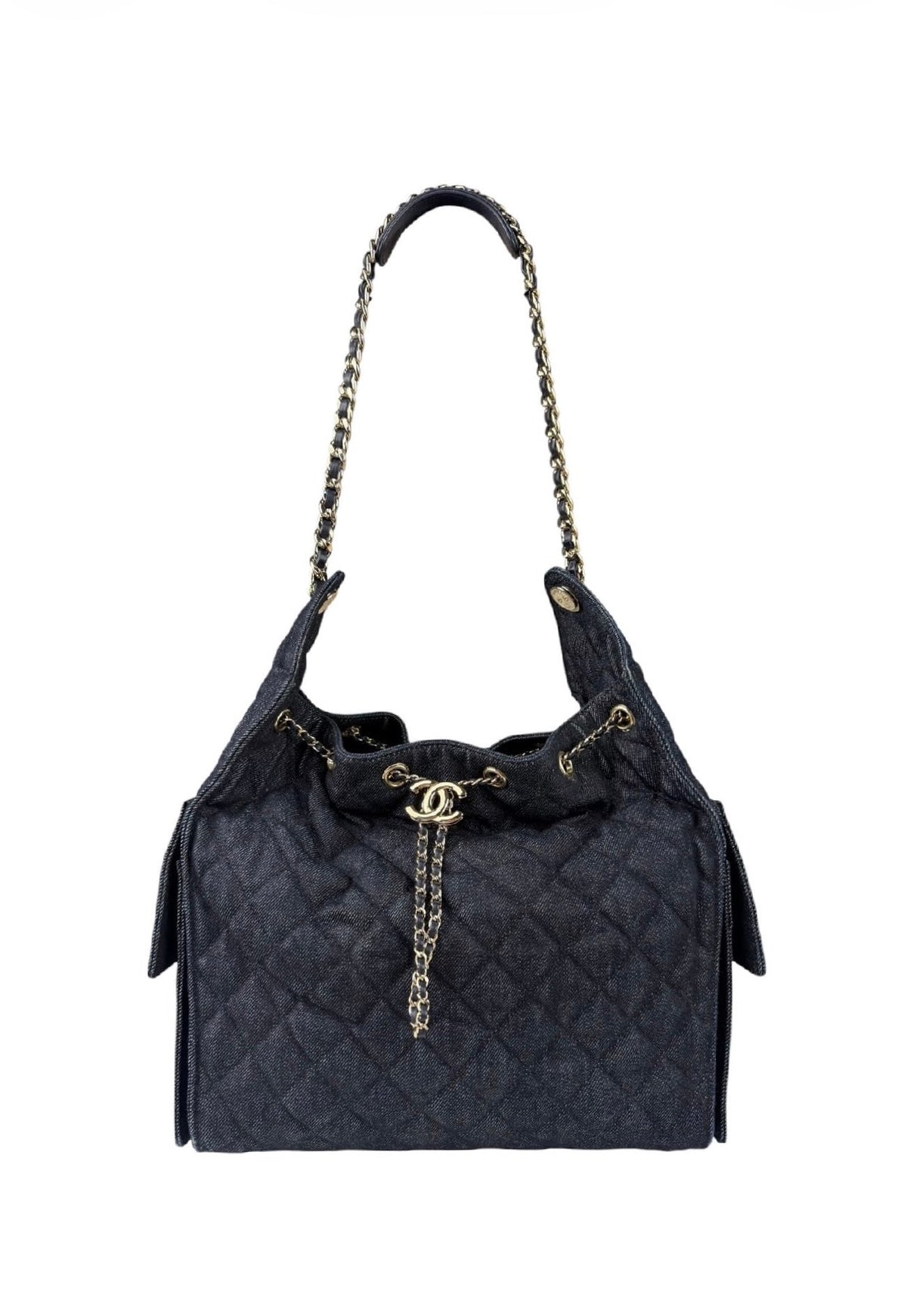 Chanel Navy Quilted Denim/Leather Trim 25 Hobo Bag 2021